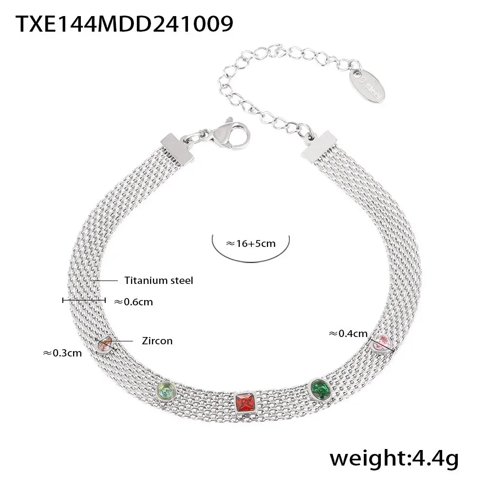 Modern Stainless Steel Rainbow Choker Gold Sapphire Emerald Ruby Lace Steel Knitted Chain Necklace Bracelet Women Jewelry Set