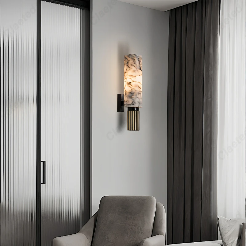 Creative New LED Copper Marble Wall Lamp Living Room Corridor Bedroom Bedside High Sense Decorative Atmosphere Lighting