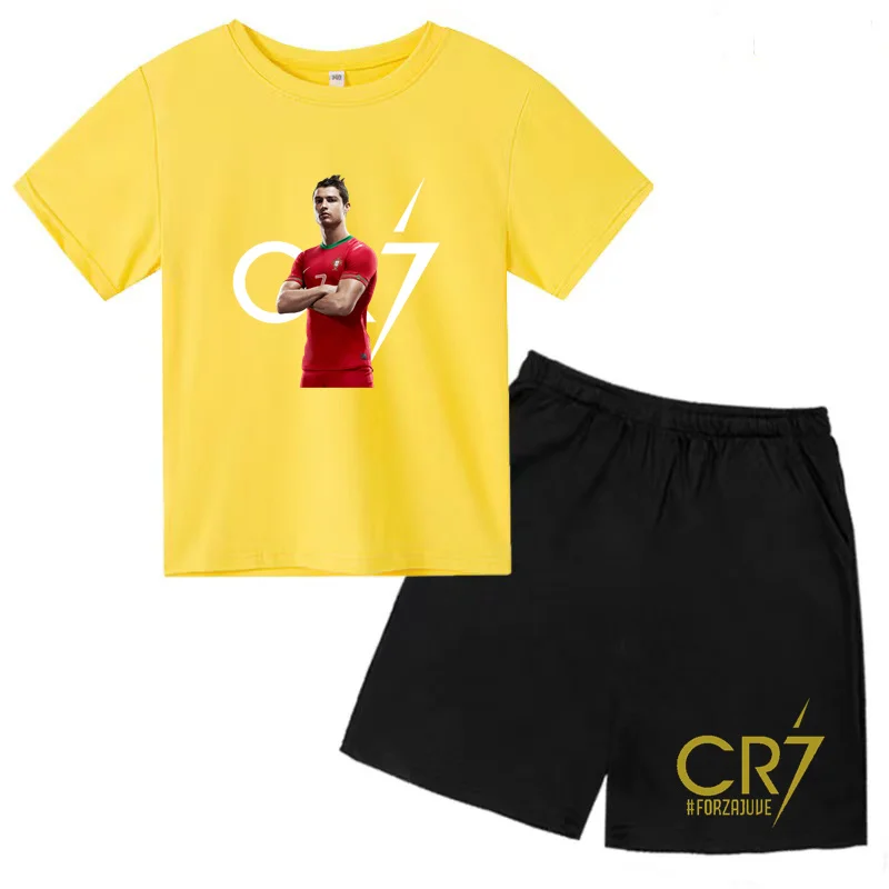 Kids T-shirt 3-12Y Boys Girls Toddler Tracksuit Idol CR7 Print Sports Training Short Sleeve Top Shorts Charming Casual Clothing