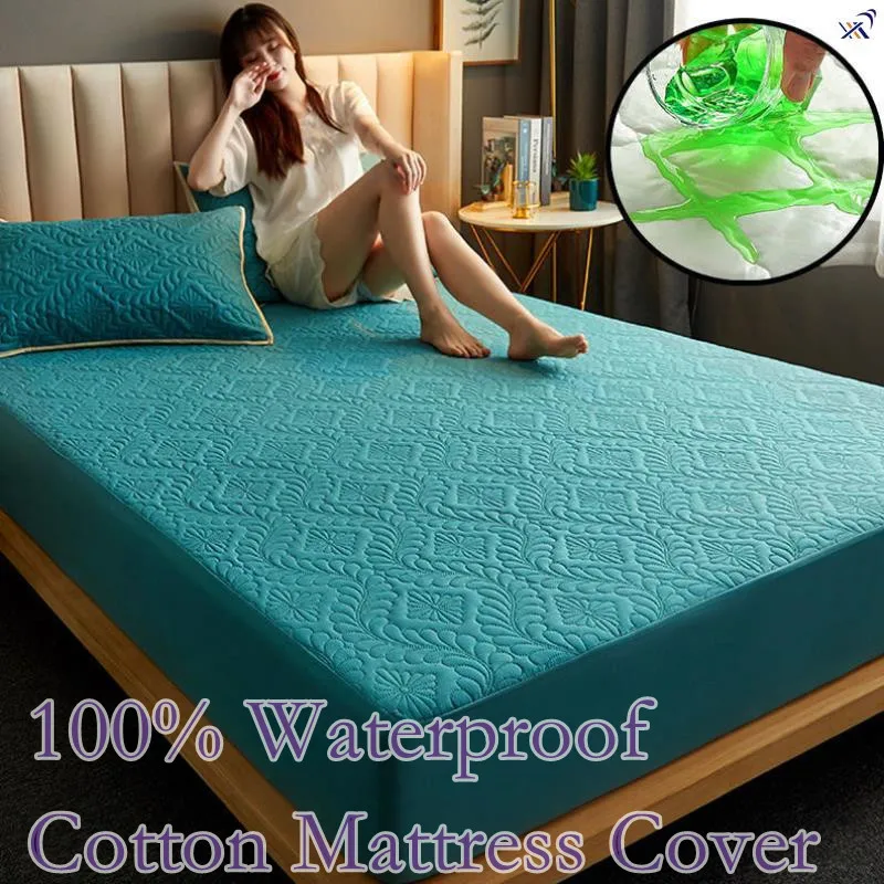 100% Waterproof Throw Mattress Cover Bed Fitted Sheet Mattress Protector Single/Double/140/160 Muti Size Gray/White