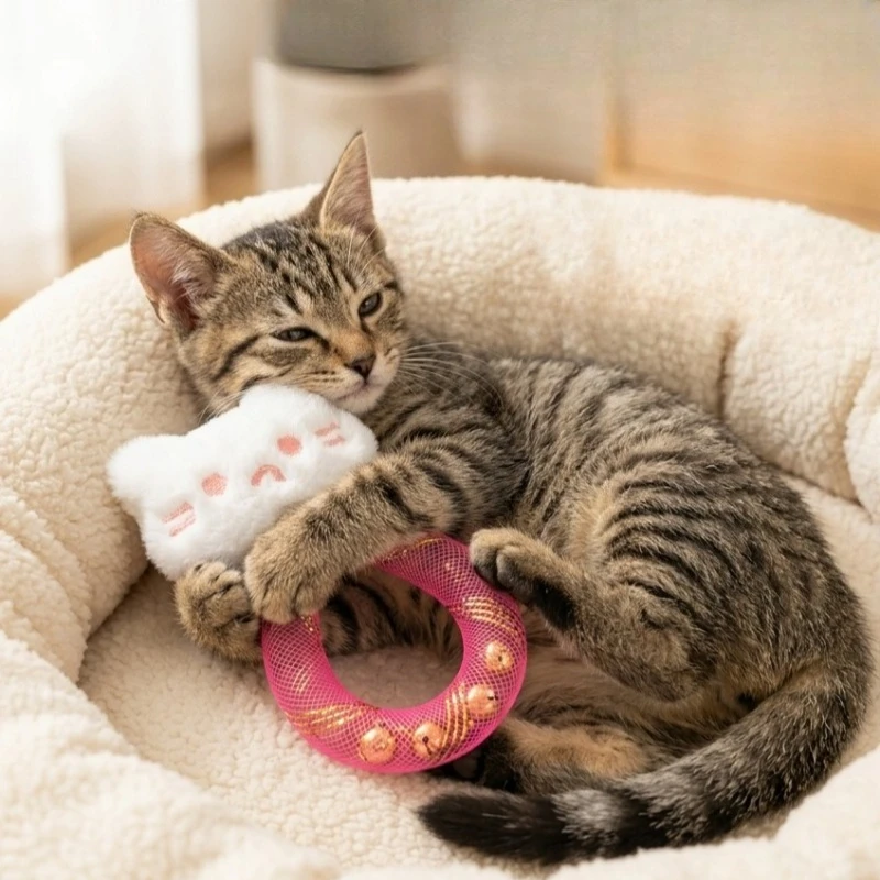 Pet Plush Toy Cat Mesh Tube Interactive Cat Chew Toy Self High Molar Stick Bite With Bell Cats Toy Cat Teeth Cleaning Toy