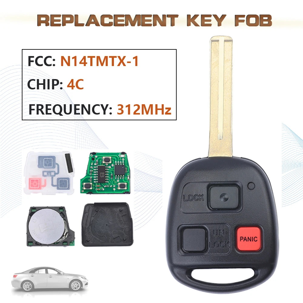 

KEYECU 312MHz FCC:N14TMTX-1 3 Button Smart Remote Key Fob for 1999 2000 2001 2002 2003 Lexus RX300 4C Ceramic Chip