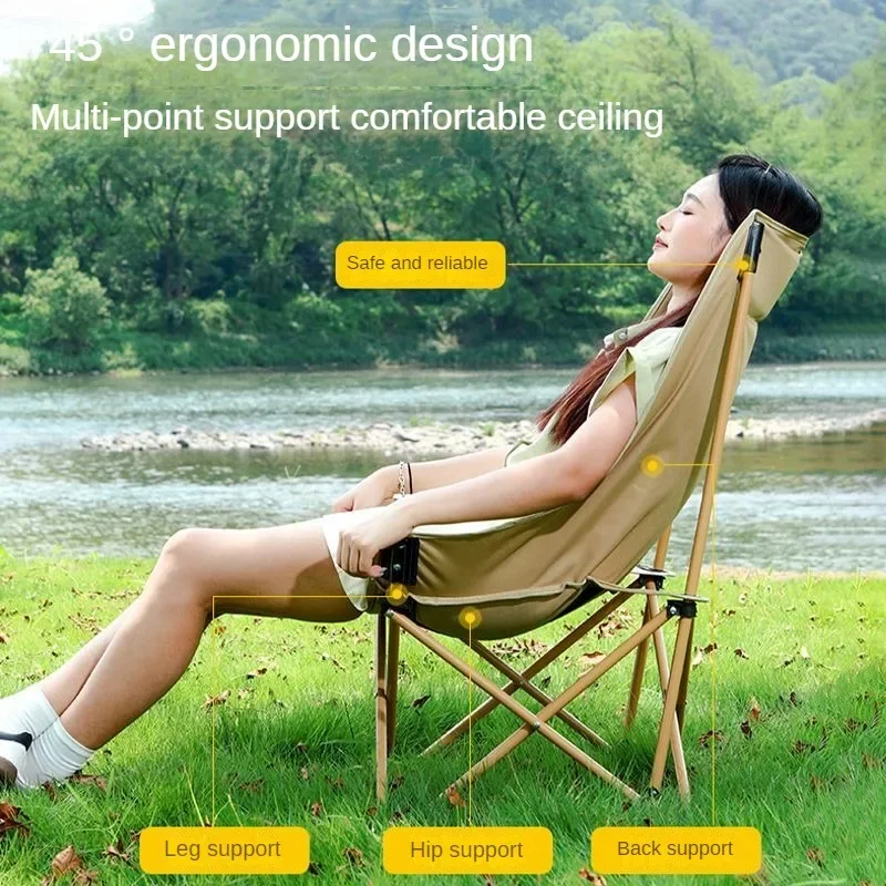 Outdoor Folding Moon Chair, Portable Camping Chair, Fishing and Picnic High Backrest, Reclining Beach Chair, Sketching