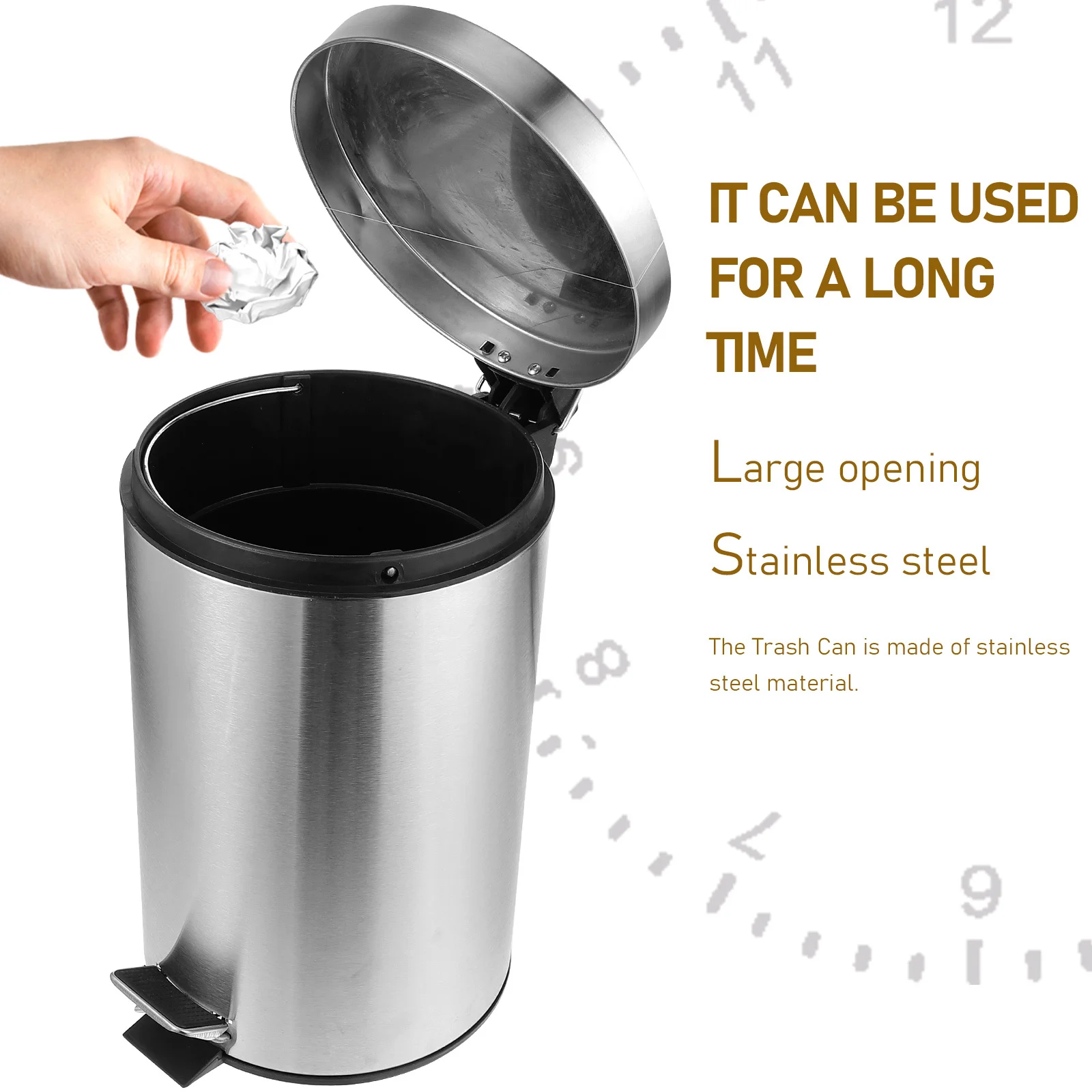 

Stainless Steel Pedal Trash Can 5L Large Opening Kitchen Bathroom Living Room Garbage Bin Step Trash Container For Home Office