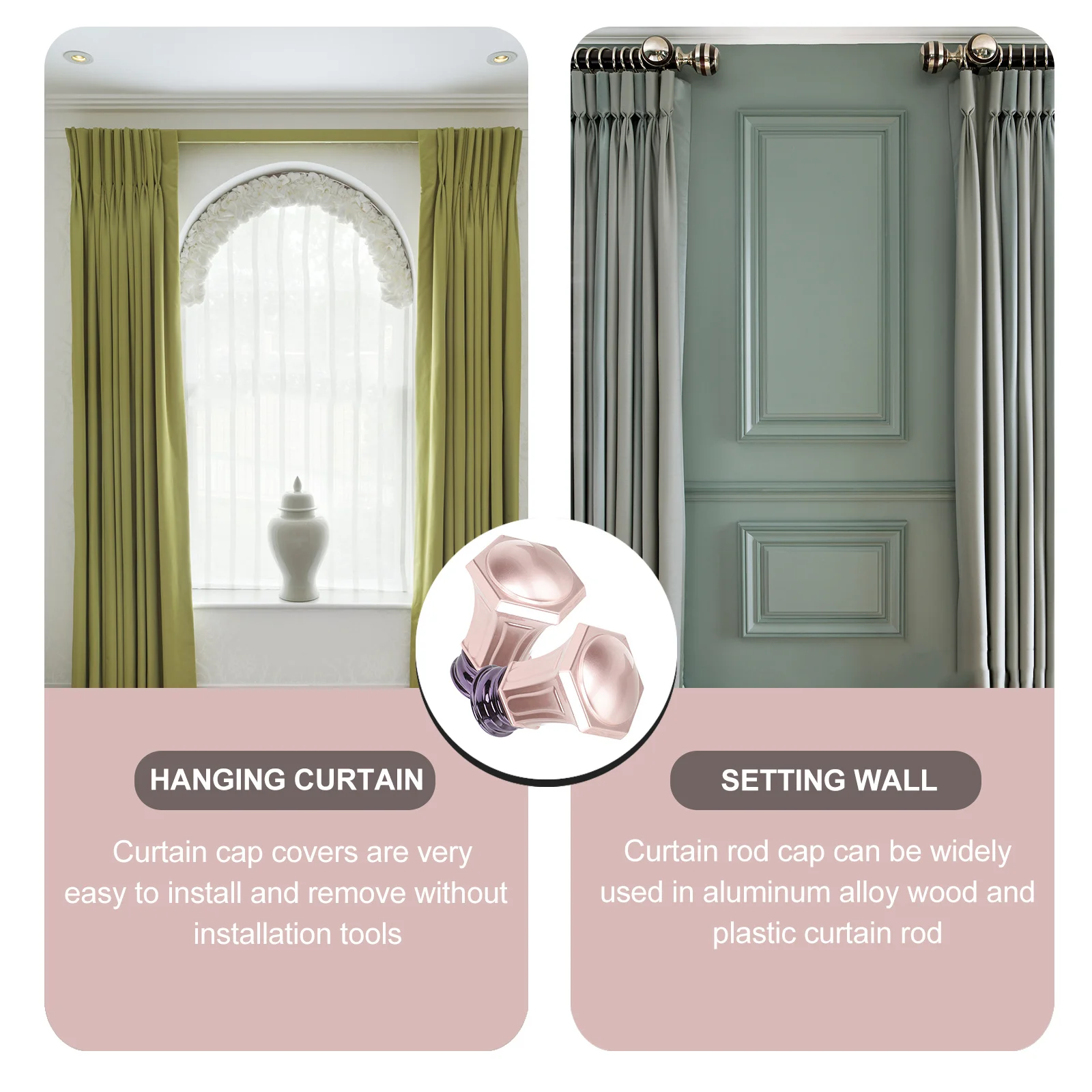 2pcs Rose Gold Decorative Curtain Pole Ends Metal Finials For Window Drapery Rods Bedroom Living Room Home Decoration