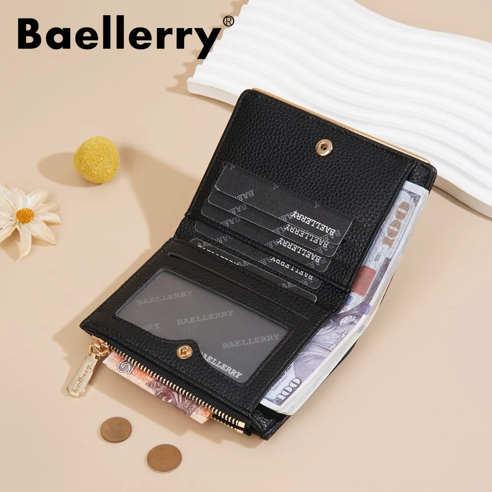 Baellerry Women's Short Leather Wallets Flower Embroidery Simple Card Holder Female Vintage Bag Zipper Coin Purse
