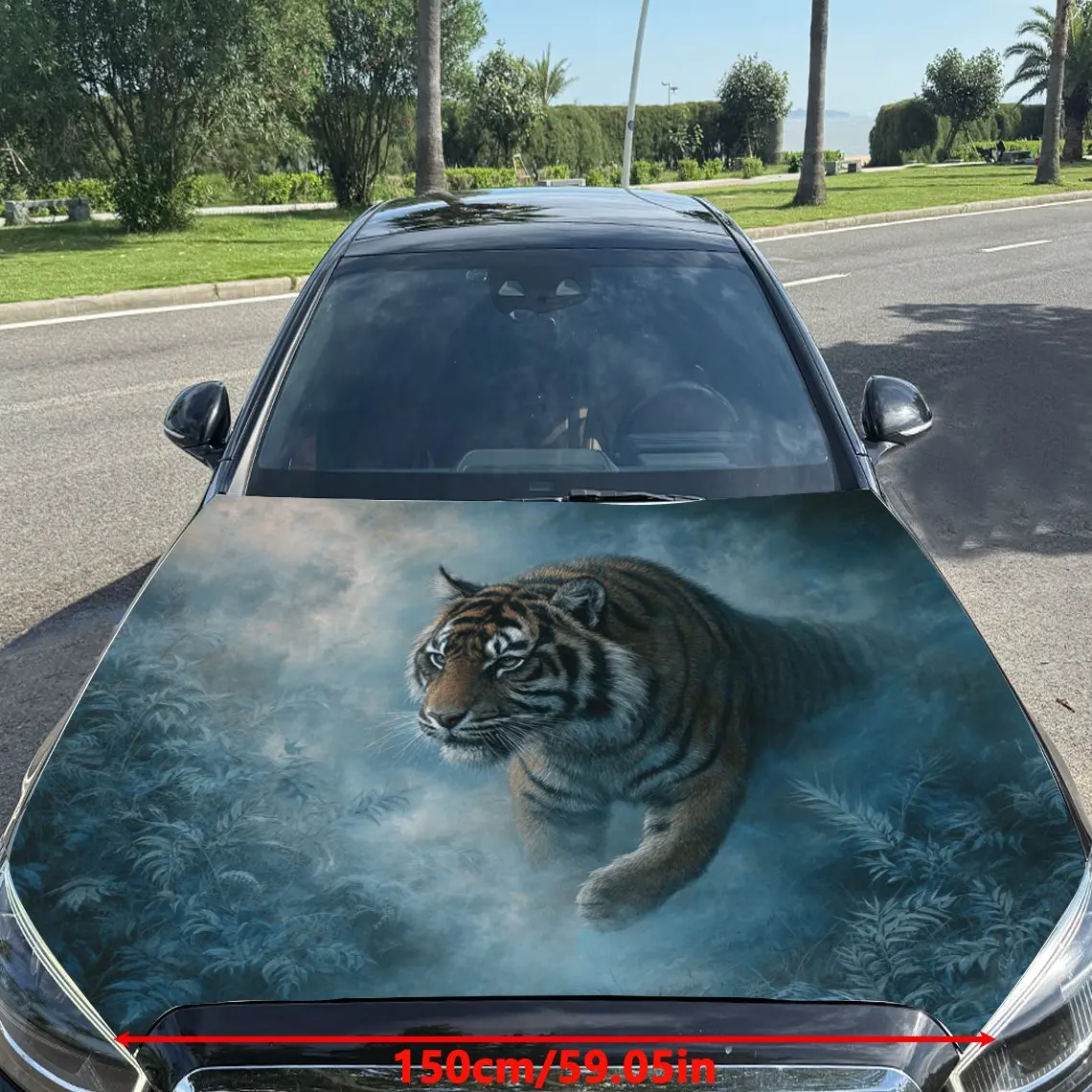 Car Decals A Tiger With Dynamic And Water - Themed Charm In A Vivid Scene Car Hood Sticker, Waterproof Self - Adhesive Vinyl Gra