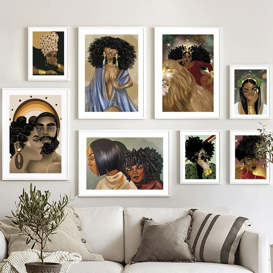 Beautiful Colorful Afro Black Girl Melanin Woman Wall Art Canvas Painting Poster Print Wall Pictures For Living Room Home Decor