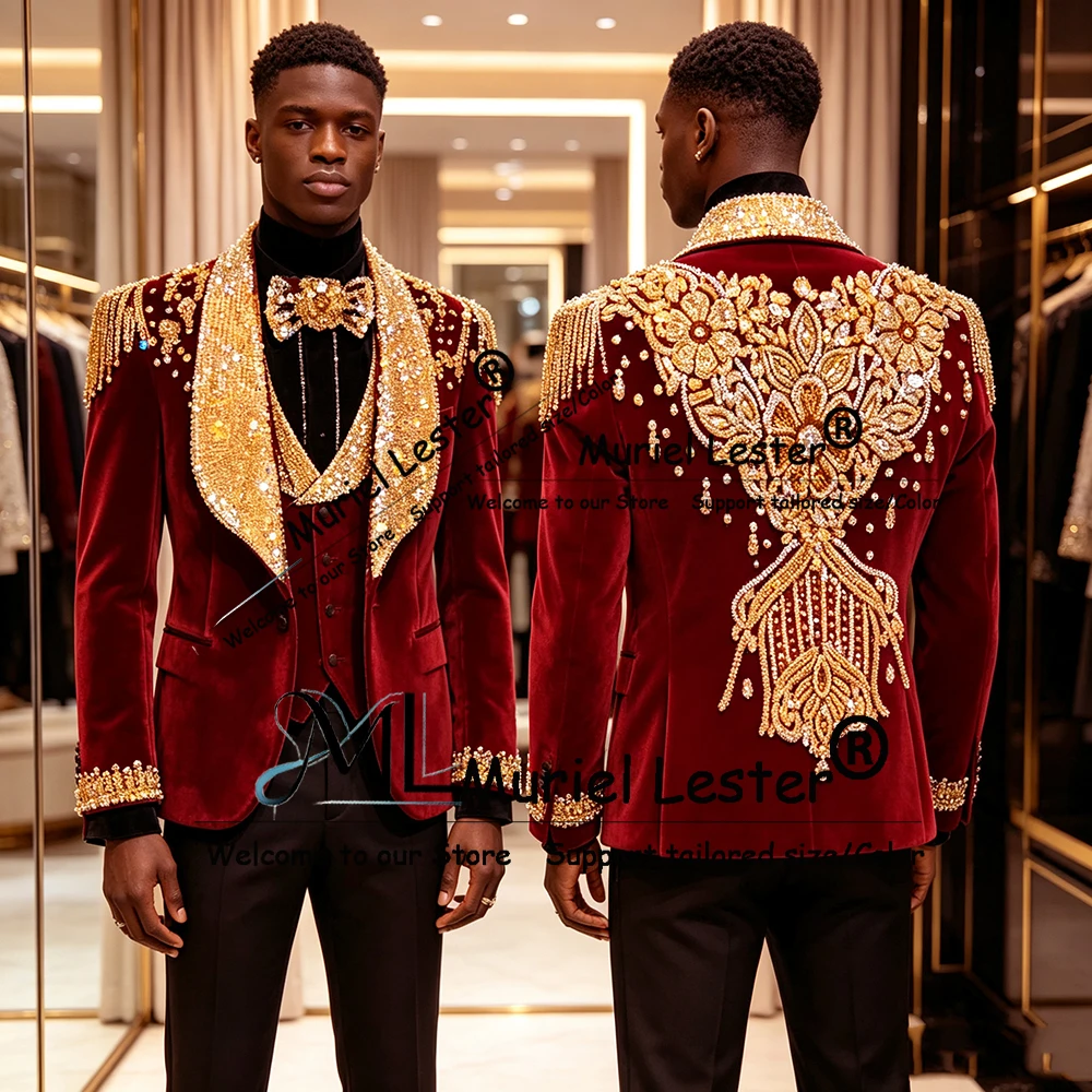 Exclusive Suit Man For Wedding Sparkly Gold Sequins Shawl Lapel Prom Blazers Customized 2 Pieces Sets Groom Tuxedos Male Outfits