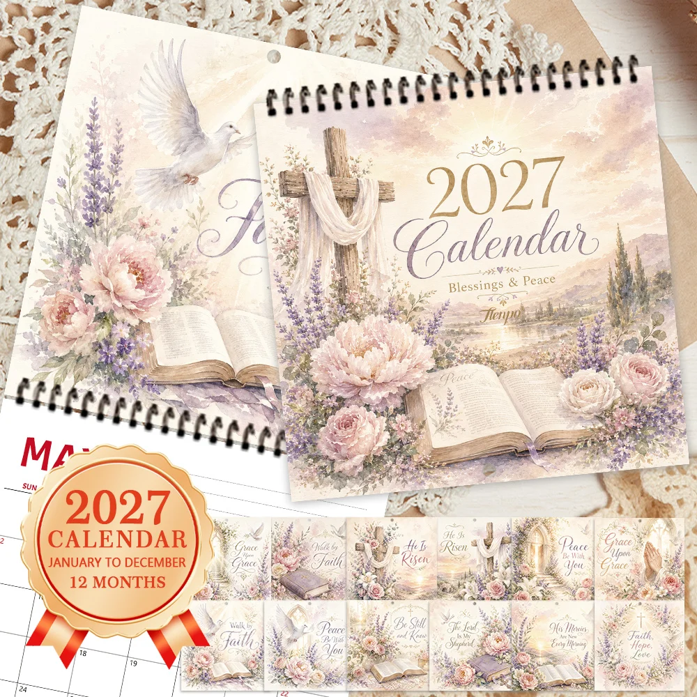 1pc 2027 Christian Faith Wall Calendar,12‑Month Planner,Gift For Back‑to‑School,Christmas,New Year,Free Stickers Included