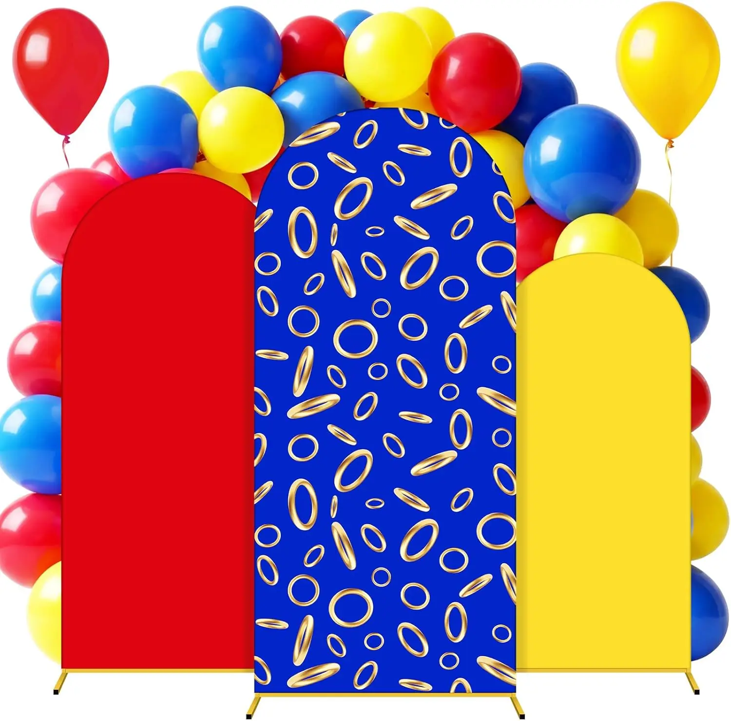 Blue and Gold Ring Chiara Arch Backdrop Cover Video Game Birthday Party Decorations Custom 2-sided Portrait Photo Booth Props