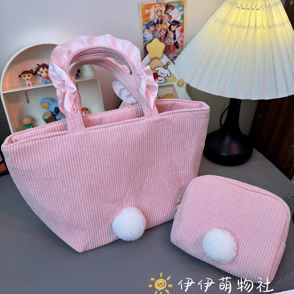 Sanrio Hello Kitty Plush มือถือกล่องอาหารกลางวันกระเป๋า KT Cat โคมไฟ Core กํามะหยี่ขอบดอกไม้มือถือกระเป๋า Bento กระเป๋าช้อปปิ้งหญิง