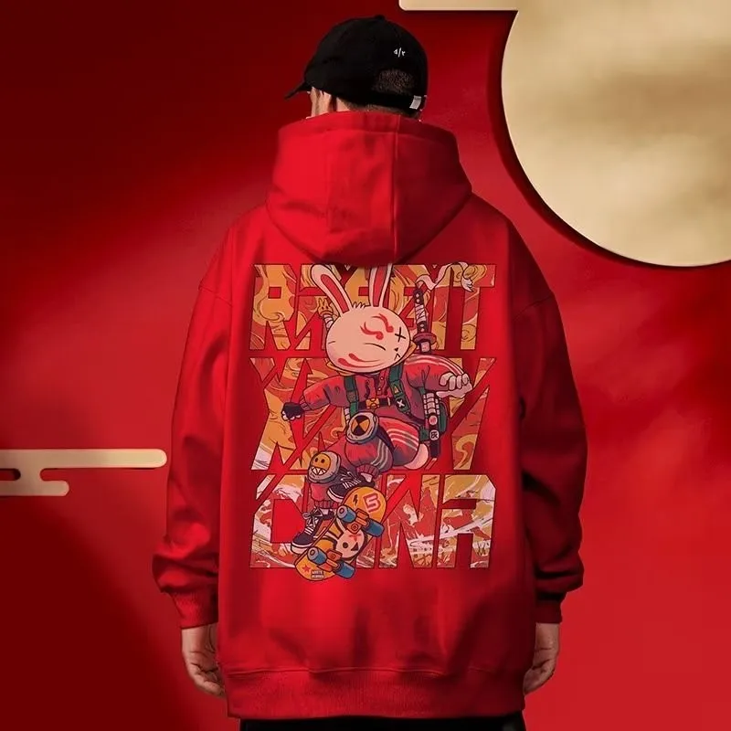 【M-8XL Hoodies】Men Oversized Hoodie Loose American Cartoon Spy Rabbit Print Couple Hoodies