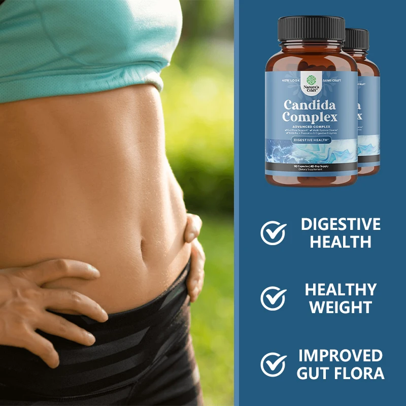 Candida Complex - Probiotics and Digestive Enzymes Natural Ingredients To Support Digestive Health and Intestinal Flora Balance