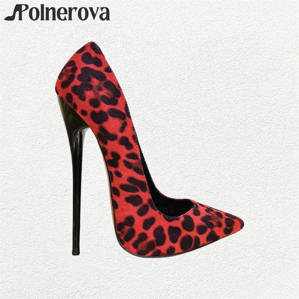 

Leopard Print Suede Stilettos 16cm Extremely Lacquered High Heeled Pumps Sexy Style Pointed Toe Slip on Women's High Heel Pumps