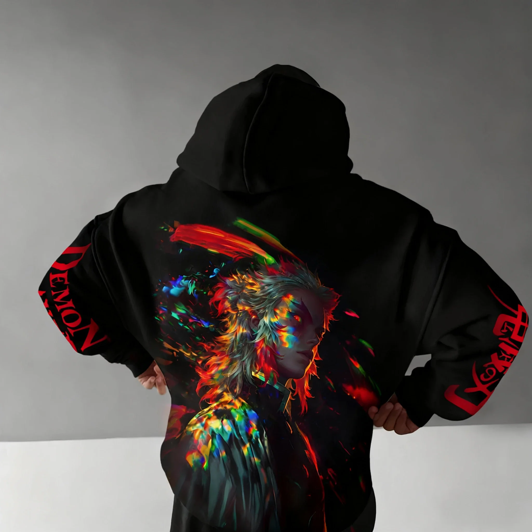 شيطان القاتل أنيمي رسمت هوديي الخريف/الشتاء Rengoku Kyoujurou مطبوعة عادية الرياضة الوالدين الطفل الهيب هوب سترة علوية #1