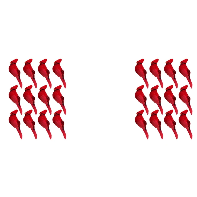 

M12K-24Pcs Искусственные красные кардиналы на клипсе Рождественские украшения Пернатая птица Рождество