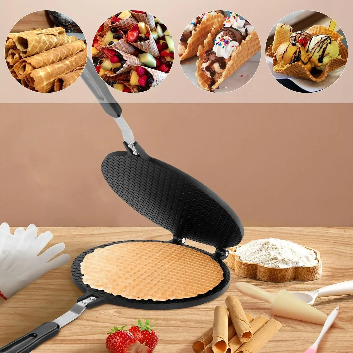 Non-Stick Cake Griddle Egg Roll Waffles Cake for Kitchen Cake Aluminium Alloy Bakeware Crispy Machine Omelet Mold Bakeware Tool