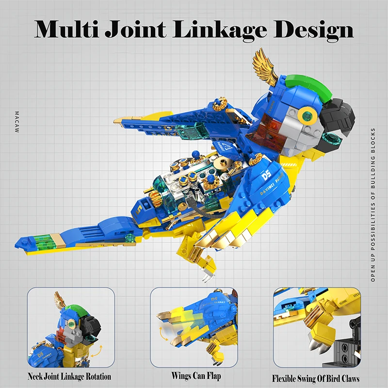 Technical Steampunk Parrot Building Blocks Set Bird Animal Model Kit Technic Bricks Kids Toy For Boys And Girls Children\'s Gifts