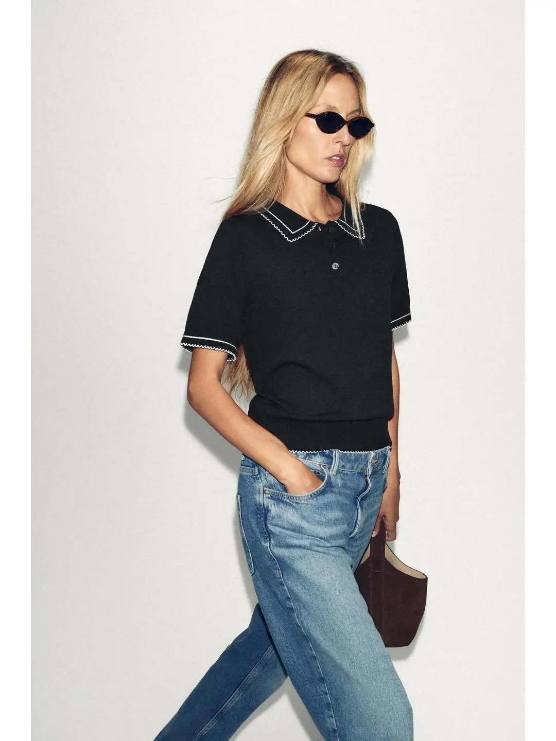 

Ранняя осень Цветная блузка Вязаный кукольный воротник ort Sve Топ свободного покроя Европейский Sle Ladies Faion больших размеров