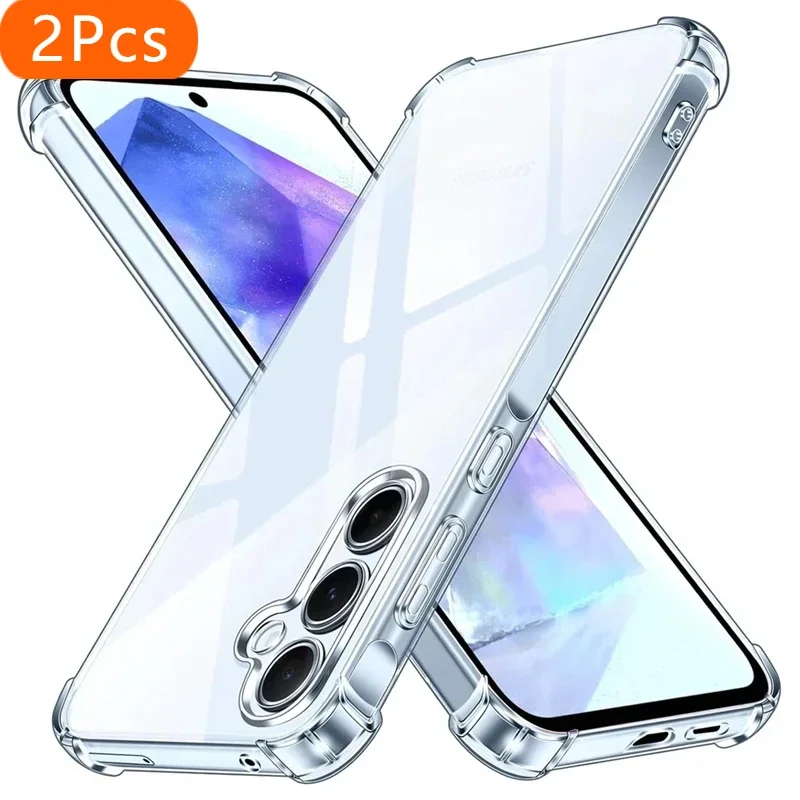 

2 шт. чехол из ТПУ для Samsung Galaxy A55 5G, мягкая противоударная прозрачная задняя крышка для телефона SamsungA55 Sumsung A 55 35 25 15 4G 5G Coque F