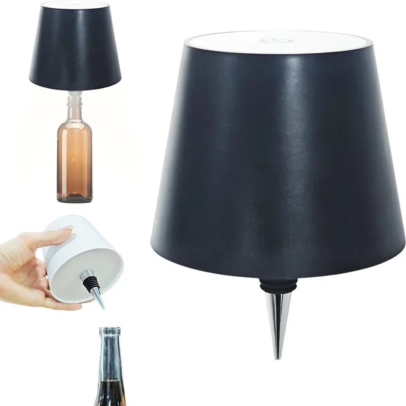 Kabellose Flaschen-Tischlampe, Touch-Steuerung in 3 Farben und stufenlose Dimmung, Nachtlampe, geeignet für Bar, Weinflaschen, Schreibtischbeleuchtung