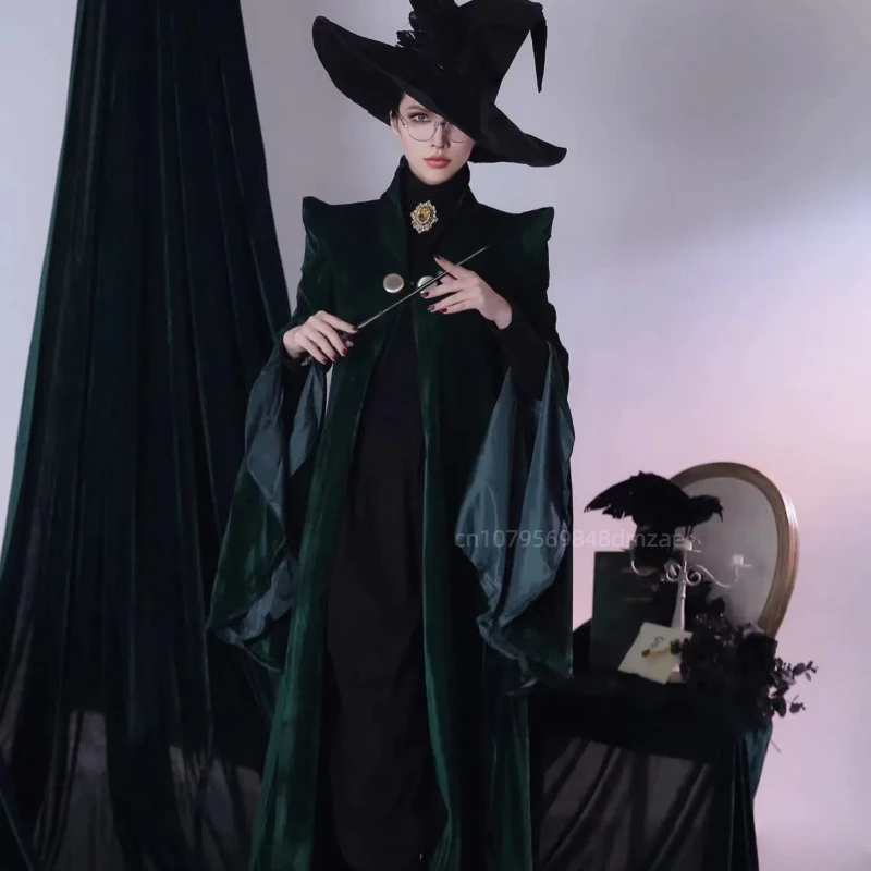 Disfraz de cosplay, Milava, Profesor McGonagall, Túnica del Maestro de la Escuela de Hogwarts, Disfraz de cosplay de Halloween con sombrero