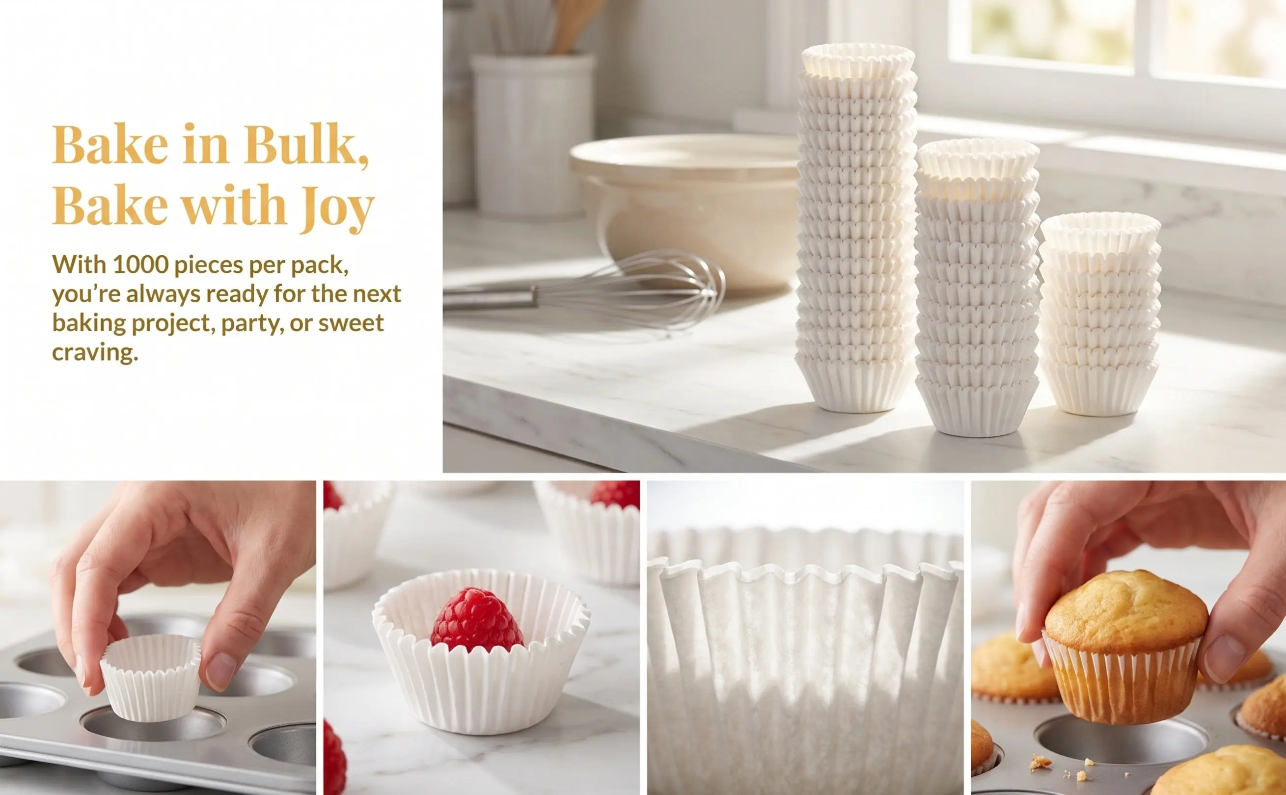 1000Pcs Standard Cupcake Liners 2.5cm X 2Cm Paper Baking Cups for Muffins Cupcakes Candy Making Food Grade Disposable Kitchen