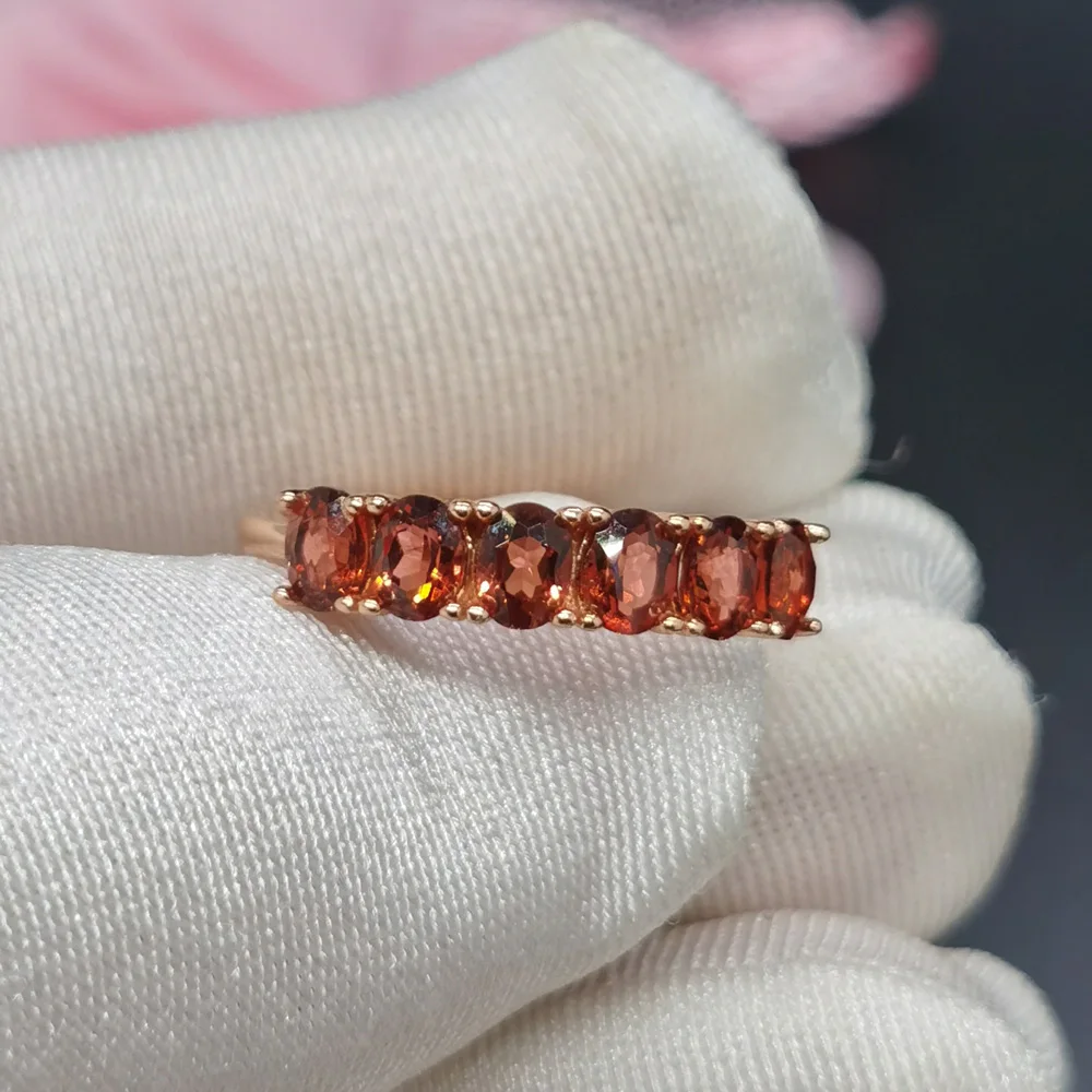 925 Silver Half Eternity Ring for Daily Wear 3mm*4mm Total 0.72ct Natural Garnet Ring 18K Gold Plating Garnet Jewelry