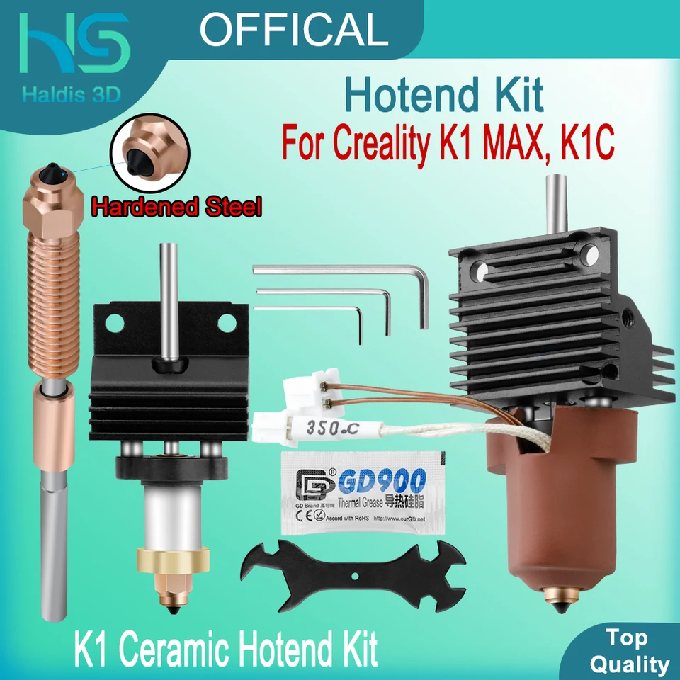 K1 Keramische Hotend Kit Voor Creality K1/K1 Max/K1C – 60W, 0,4mm Gehard Stalen Nozzle, Snelle Verwarming Tot 200°C In 40 Sec