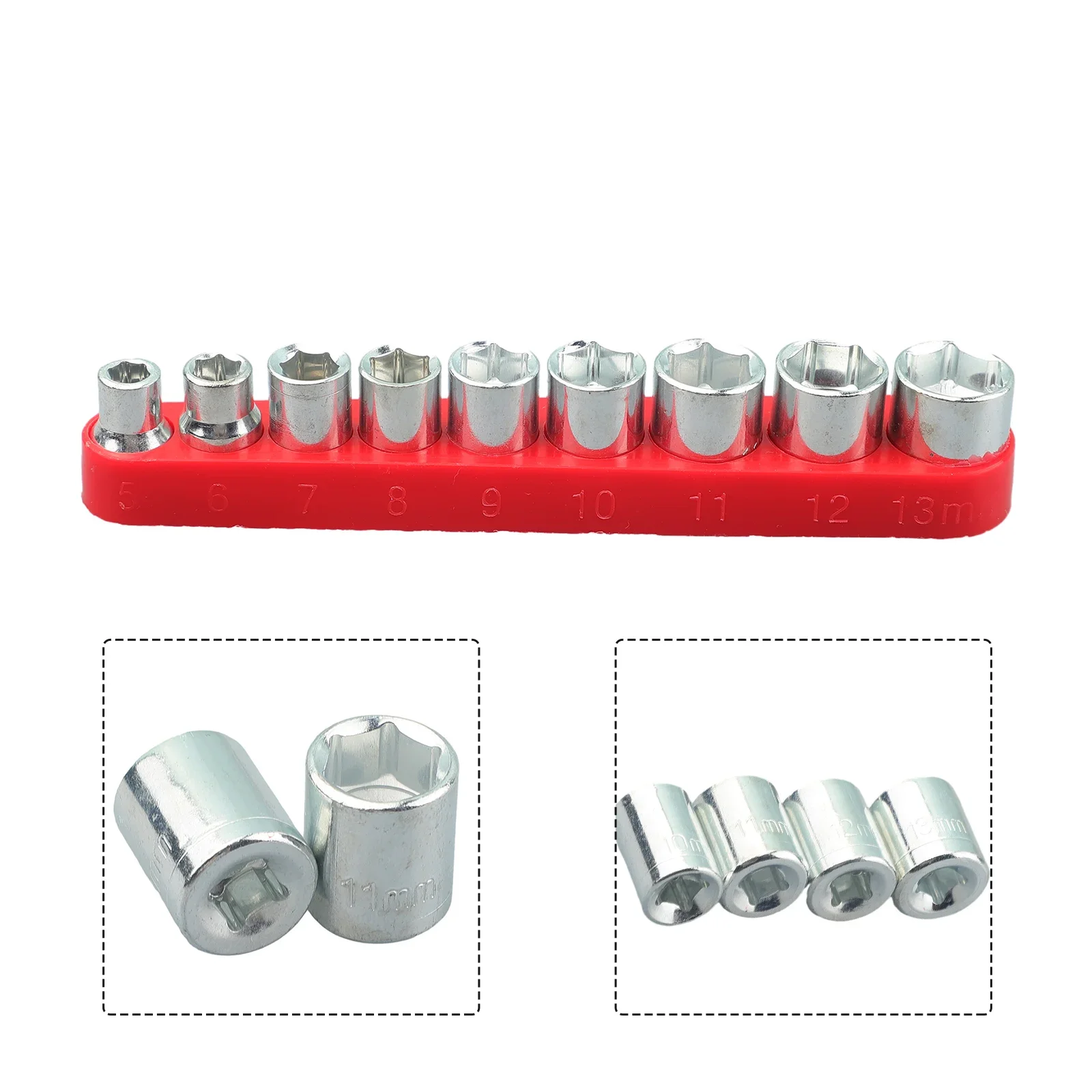 9pcs 1/4 Inch Drive 5-13mm Hex Bit Metric Socket Wrench Head Nut Removal Tool With Overall Heat Treatment And Mirror Polishing