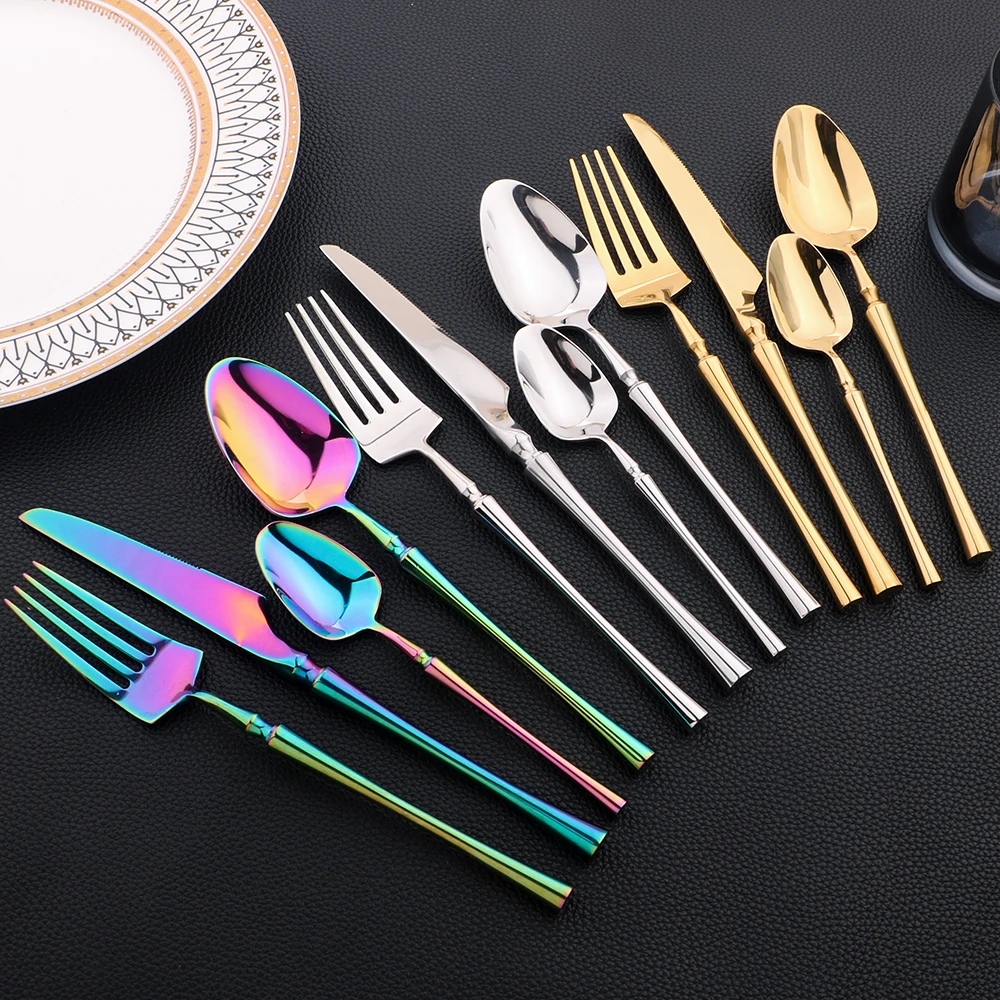 JANKNG 24Pcs Cutlery Set Stainless Steel Knives Forks Teaspoons Luxury Tableware Silverware Kitchen Flatware Mirror Tablespoons