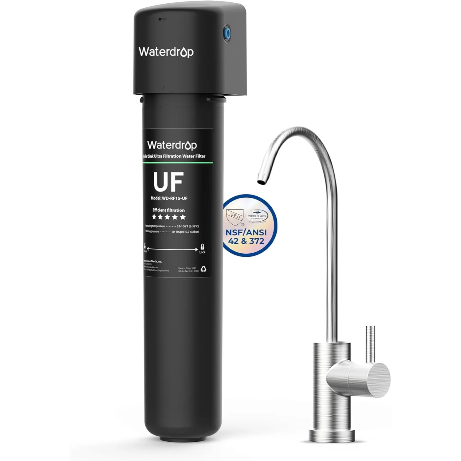 نظام تصفية المياه بالترشيح الفائق تحت الحوض ، قطرة ماء 15UB-UF ، μm ، يقلل الرصاص ، Cl ، الطعم السيئ