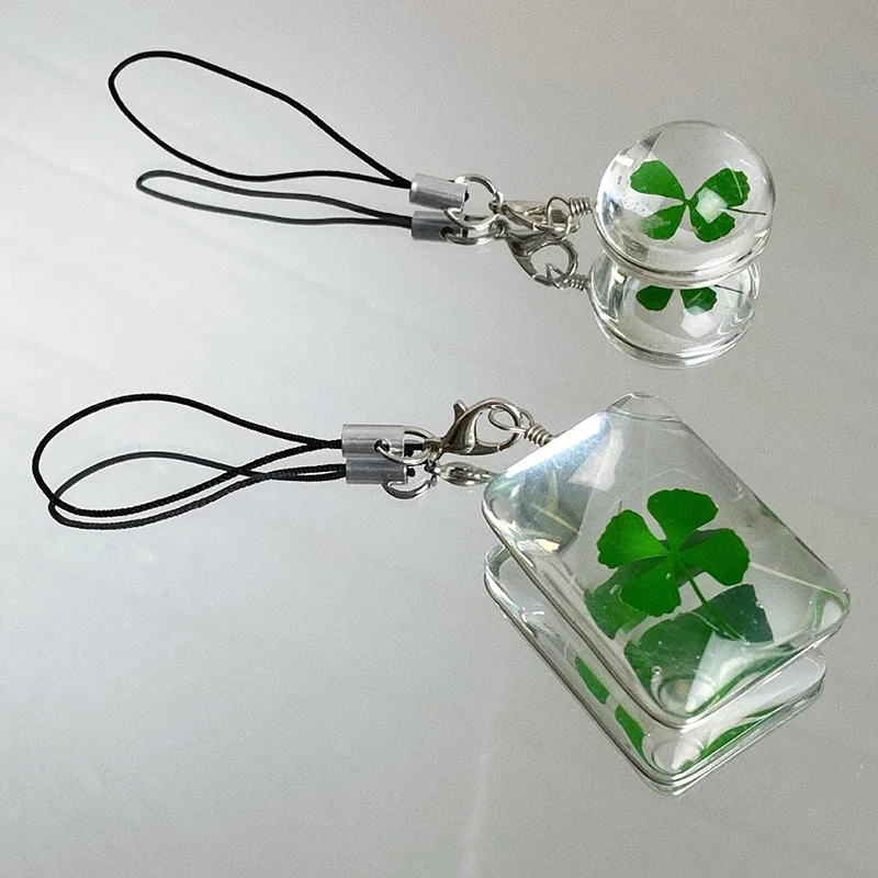 Green Lucky Four Leaf Clover Keychain Lucky Clover Phone Lanyard Glass Pendant Keyring Accessories Gifts Jewelry for Women Girls