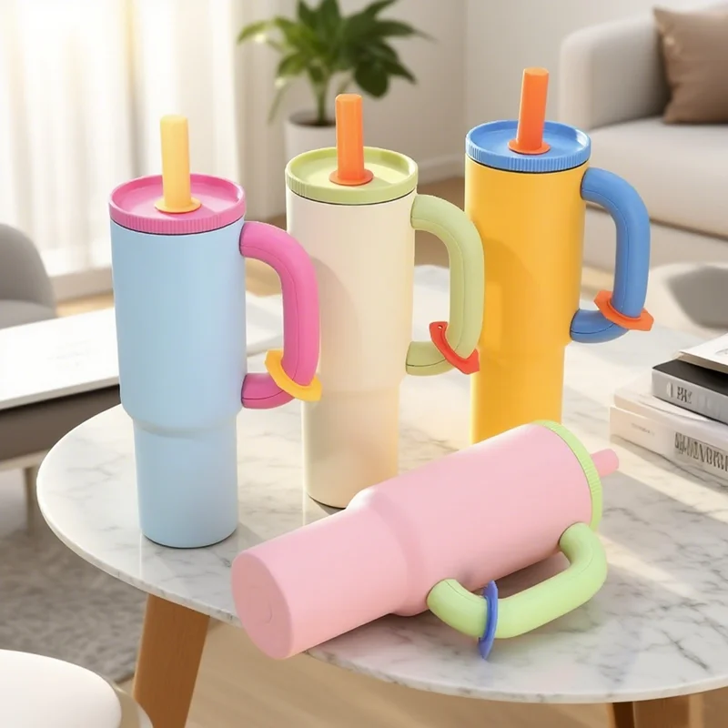 

Stainless Steel Insulated Mug 1200 ML Large Capacity Tumbler Thermal Car Cup With Colorful Straw Handle for Hot or Cold Drinks