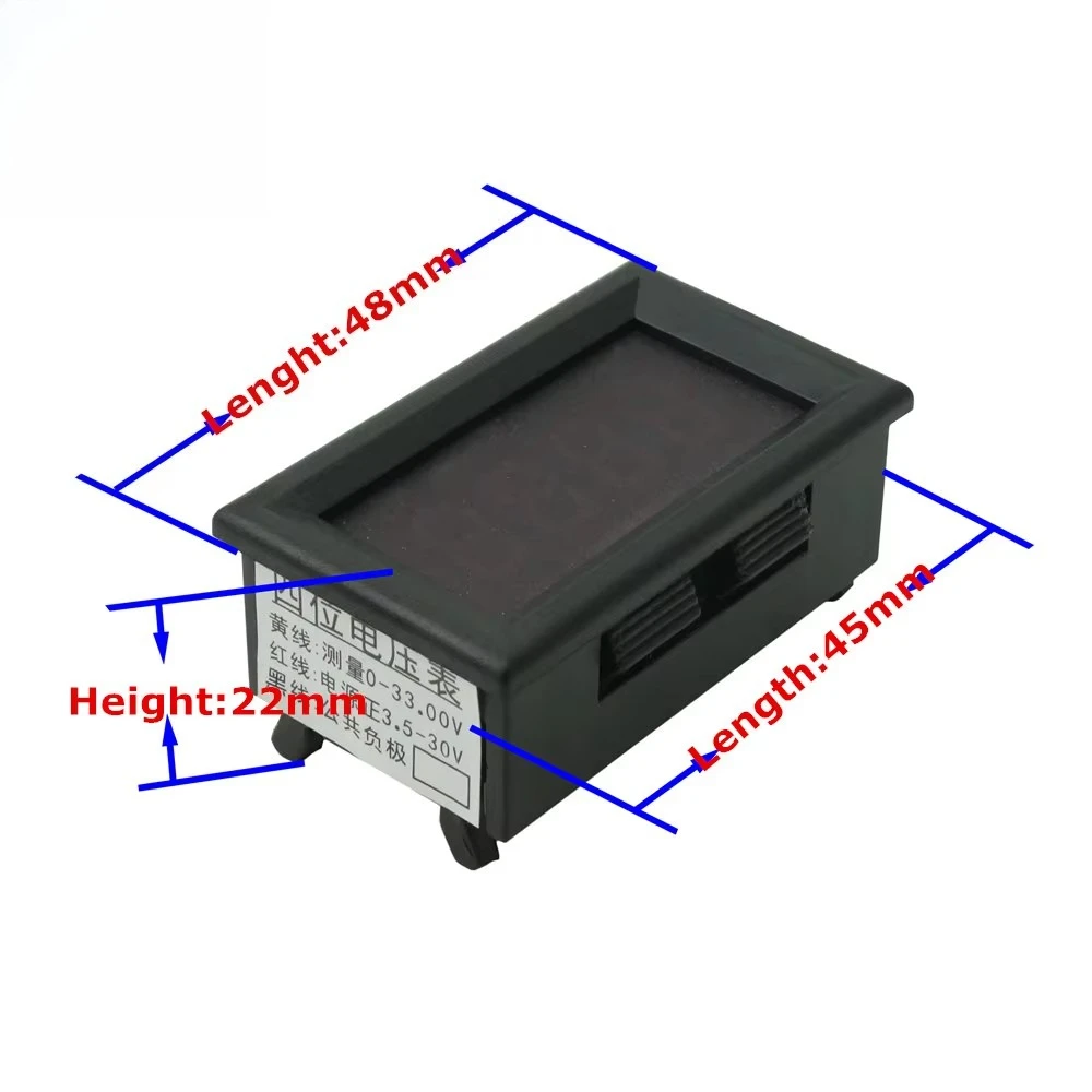 Voltímetro digital DC de 4 dígitos 0,36 "0-33,00 V com display de concha LED colorido medidor de painel de tensão de três fios