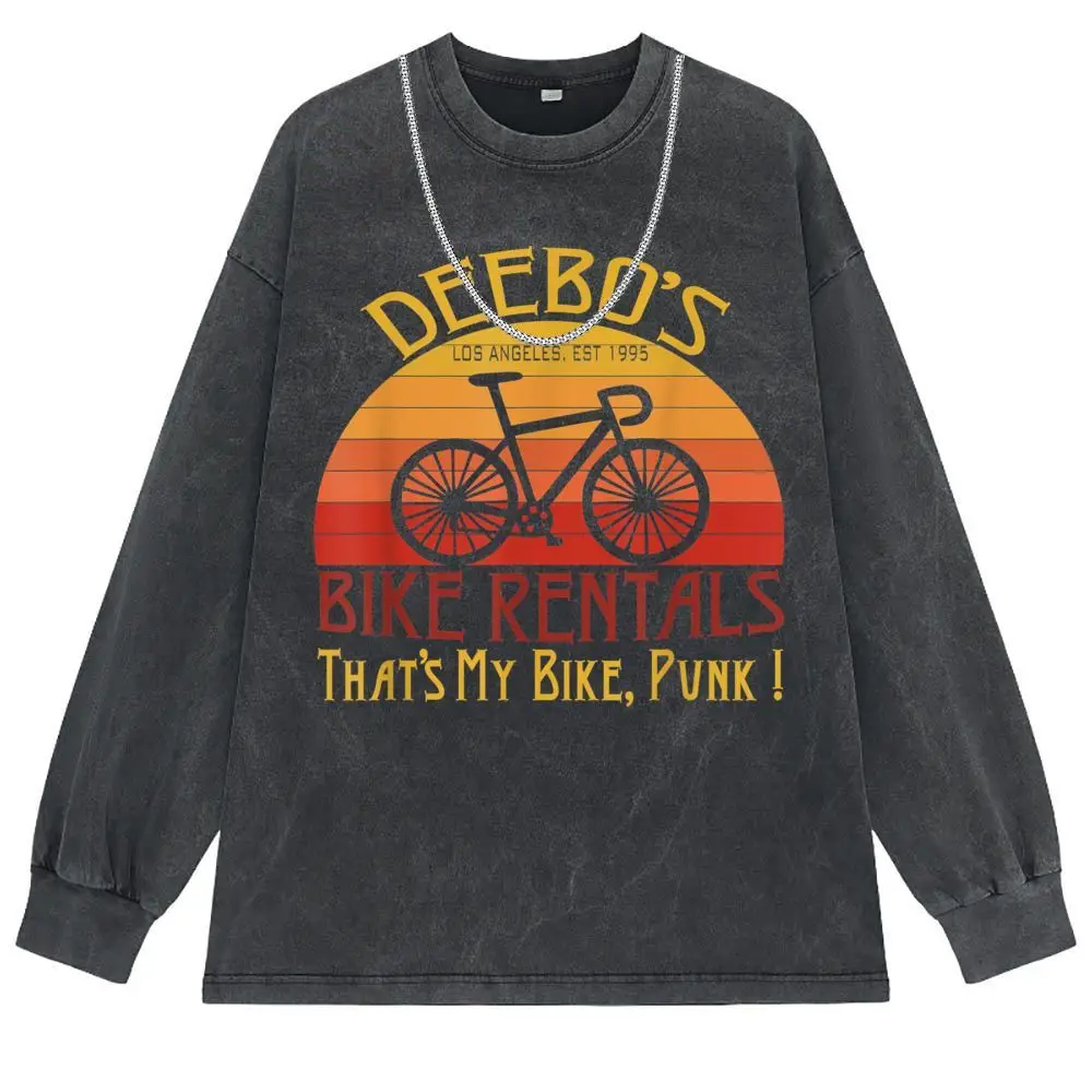 Deebos Bike Rentals Vintage Men Printed T-shirts Unisex Long Sleeve Tshirts Man Summer Fall Sweatshirts Bike Gothic Clothing