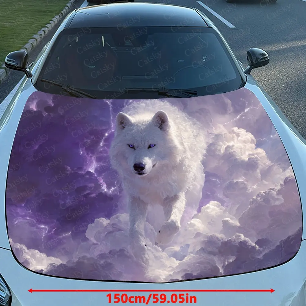 Purple Lightning White Wolf Car Hood Decal Stickers Wrap Vinyl Film Engine Cover Decals Sticker Car Hood Protective Film