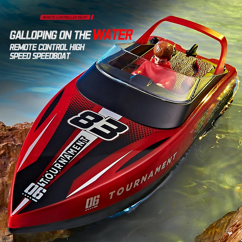 HJ821 RC Boat 2.4Ghz 15KM/H High Speed Racing Watercraft Remote Control Speed Boat With Light&Over Range Alarm RC Ship Toys