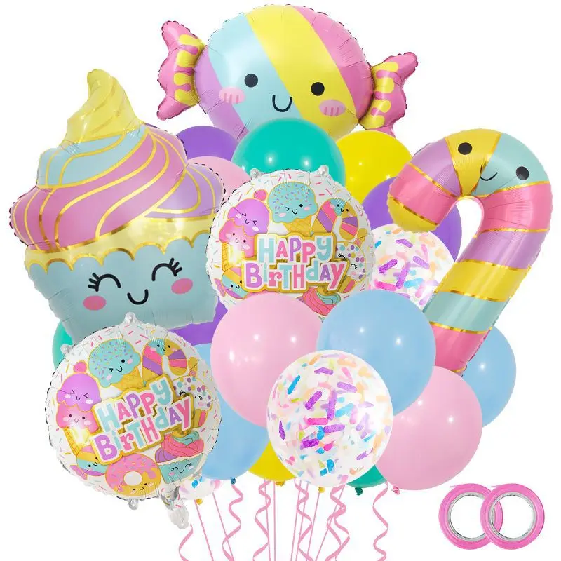 Bunte Sommer-Bonbon- und Eiscreme-Themenballons Rosa Geburtstags-Prinzessinnen-Schokoladen-Donut-Folienballons-Set – Detail 8
