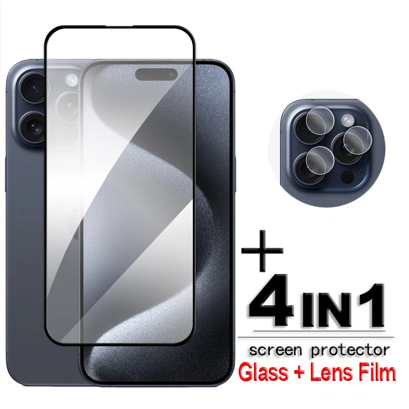 

For iPhone 15 Pro Glass For iPhone 15 Pro Tempered Glass 2.5D Full Cover Glue Screen Protector For iPhone 15 Pro Max Lens Film