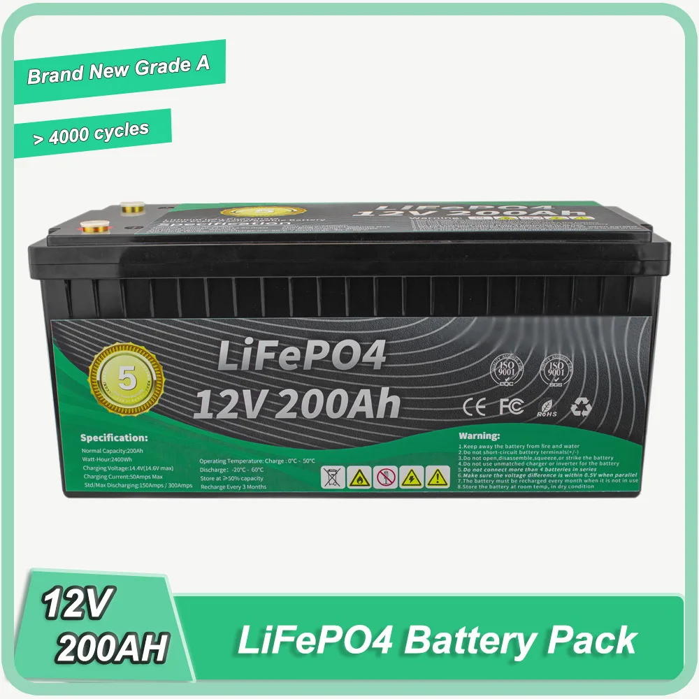 

E motor 12.8V 12V200Ah Lifepo4 Rechargeable Lithium Battery Pack BMS Deep Cycle for Lead Acid Replacement street emergencylight