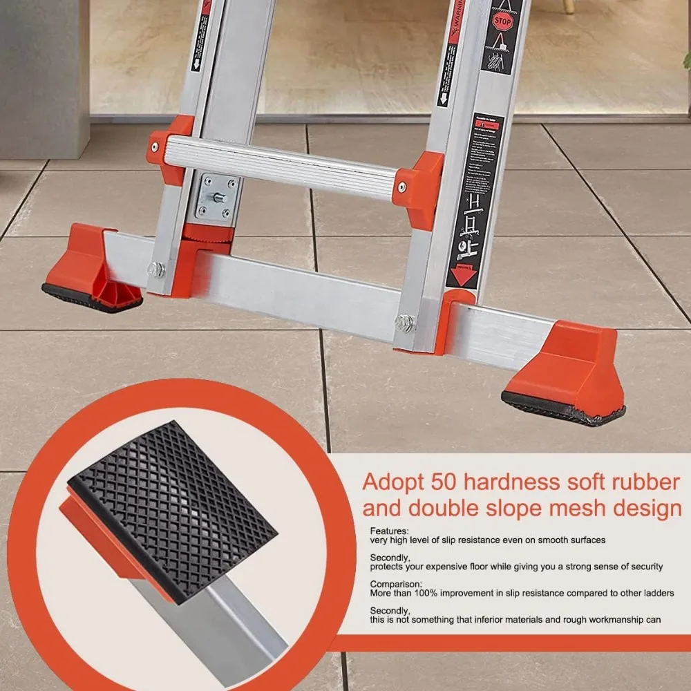 Extension d'échelle à 4 marches, échelle pliante antidérapante multi-positions et de rangement de 14 pieds, télescopique de charge de sécurité de 330 lb