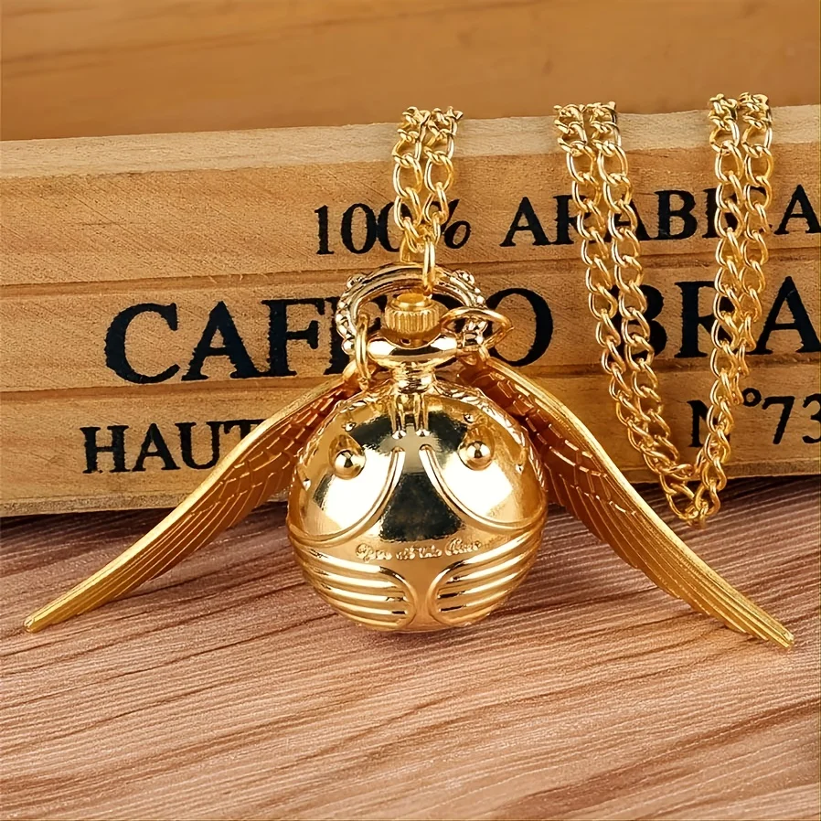 Luxury Little Cute Golden Wings Ball Pumpkin Pocket Watch Exquisite Best Gift Pendant Clock for Mlae Kids Relogio Saati