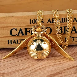 Pequeno Cute Golden Wings Ball Pumpkin Pocket Watch, Pequeno relógio pendente para crianças, Presente do relógio, Cor dourada