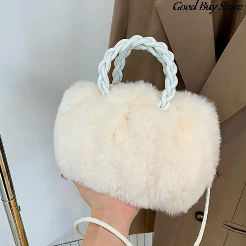 Women Winter Plush Shoulder Bags Evening Party Totes Female Party Underarm Bag Elegant Fluffy Fur Tote Handbag Braid Purses