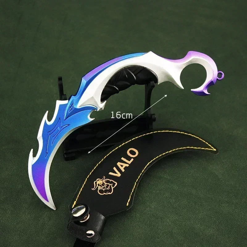 16cm Valorant Karambit Melee Weapon Metal Model with Scabbard Gaming Peripheral Claw Knife Alloy Model Home Desktop Decoration