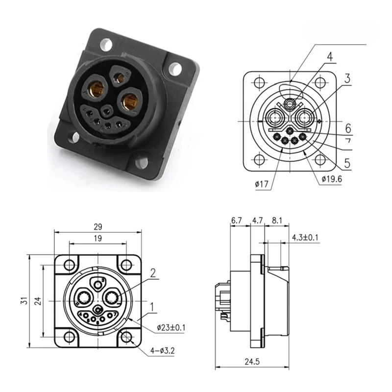 M23/M25 2+1+5 Electric Vehicle Charging Plug Socket Cable Self-locking Waterproof Connection Line Male Female E-bike Power Wire