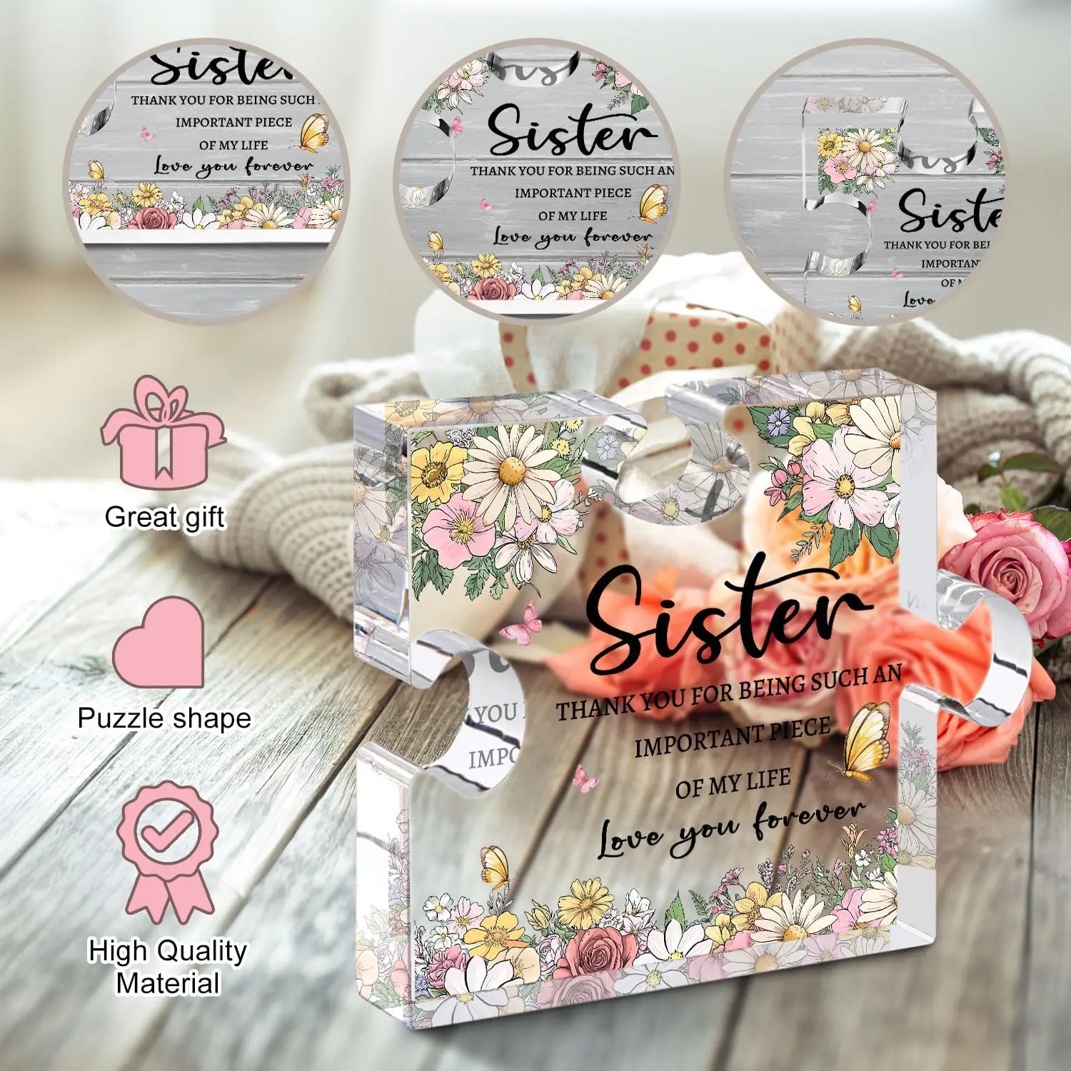 هدايا الأخت من الأخت الأخ 3.9 بوصة لوحة الأخت هدية عيد الأم للأخت هدايا عيد ميلاد شقيقة عيد الميلاد هدية شقيقة #6