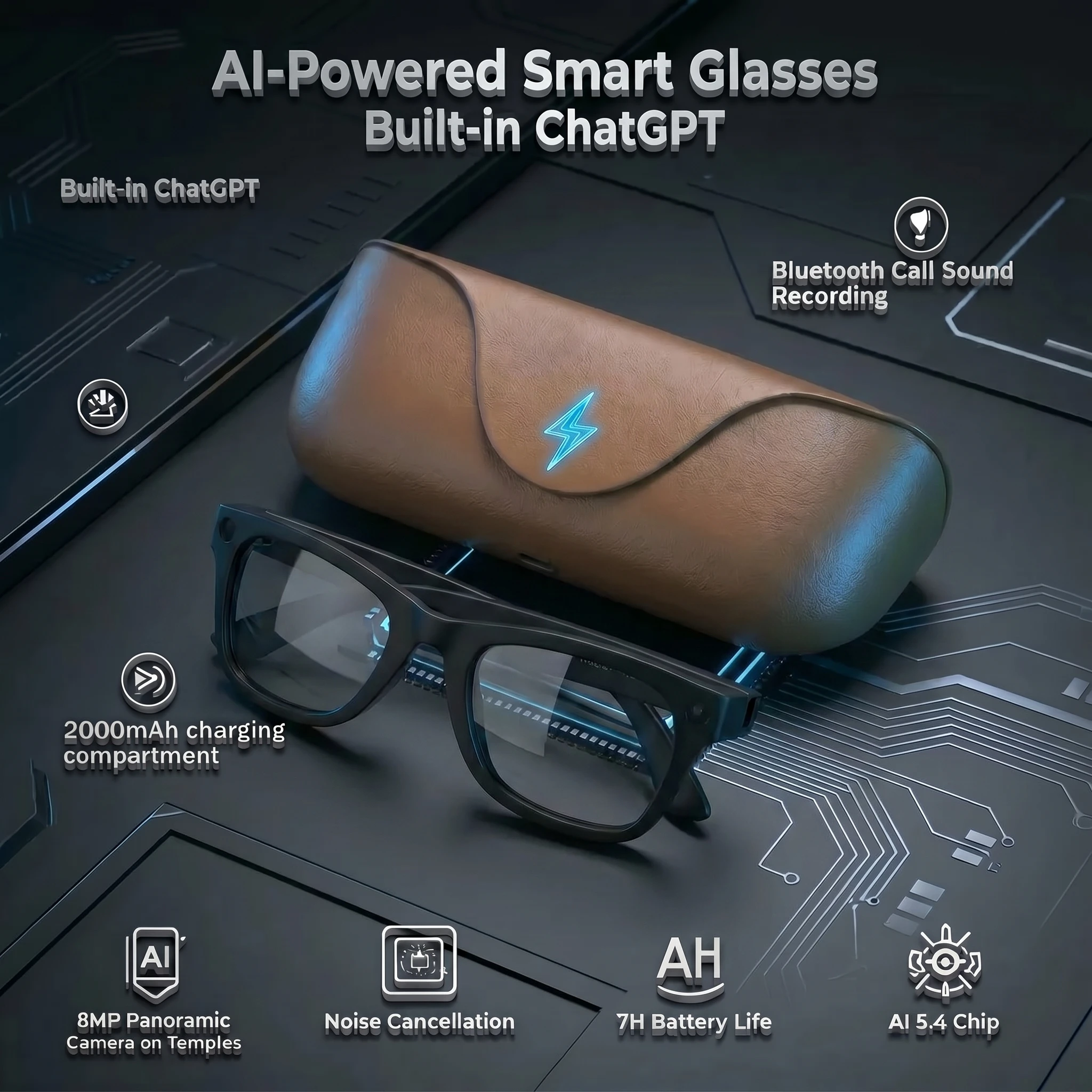 

AI Smart Glasses New MT5 Ultra Real-time Translation Glasses 8MP Camera Photo & Video Recording with Rechargeable Case